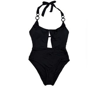 Trina Turk NWT Black Ring Halter Cutout One Piece Swimsuit